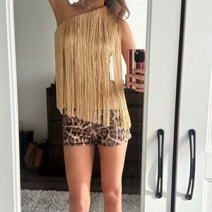 Gold Fringe One-Shoulder Top